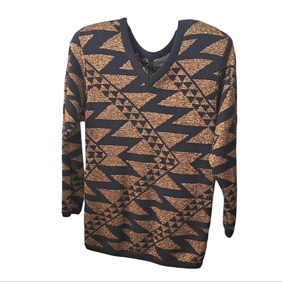 Vintage Black & Gold Geometric  Pullover Sweater Size Large - Picture 1 of 2